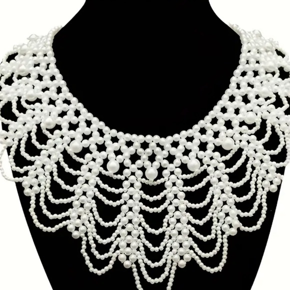 1 Elegant Necklace Braided Tassel Layered with Vintage Faux Pearls - Picture 2 of 5